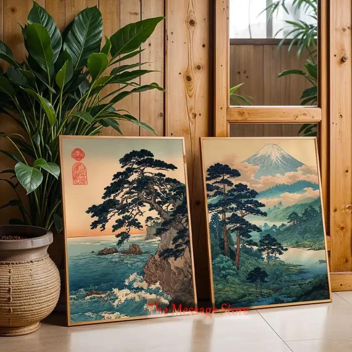 Peinture vintage japonaise sur toile de forêt
