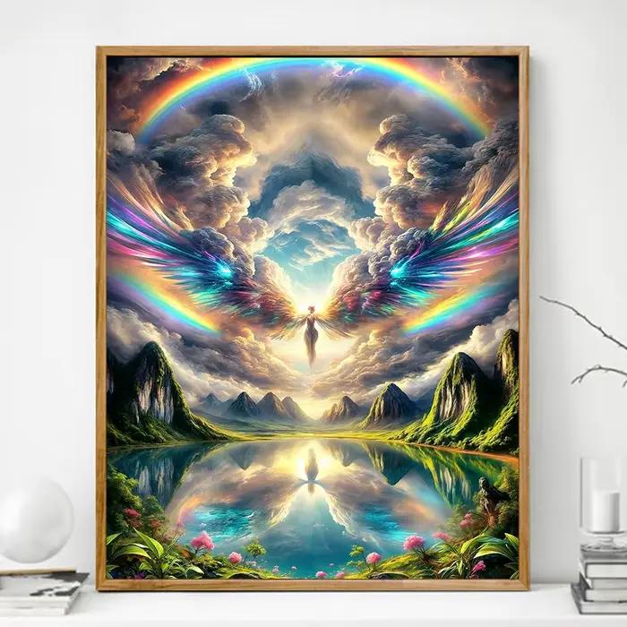 Momoart DIY Peinture par numéros encadrée, Paysage de lac, Montagne, Rivière, Toile, Décoration d'intérieur, Cadeau fait main