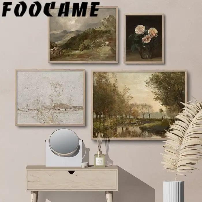 Peinture à l'huile de paysage de montagnes vintage américaines