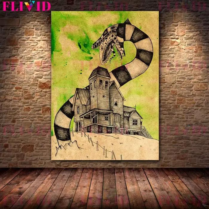 Toile d'art mural Vintage de maison de sorcière d'amour