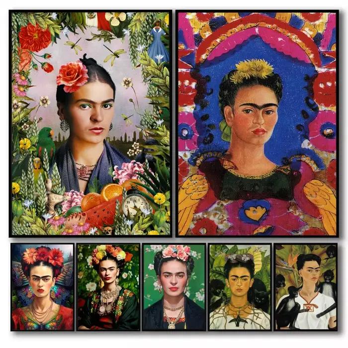 Affiche sur toile de peinture et calligraphie Frida Kahlo