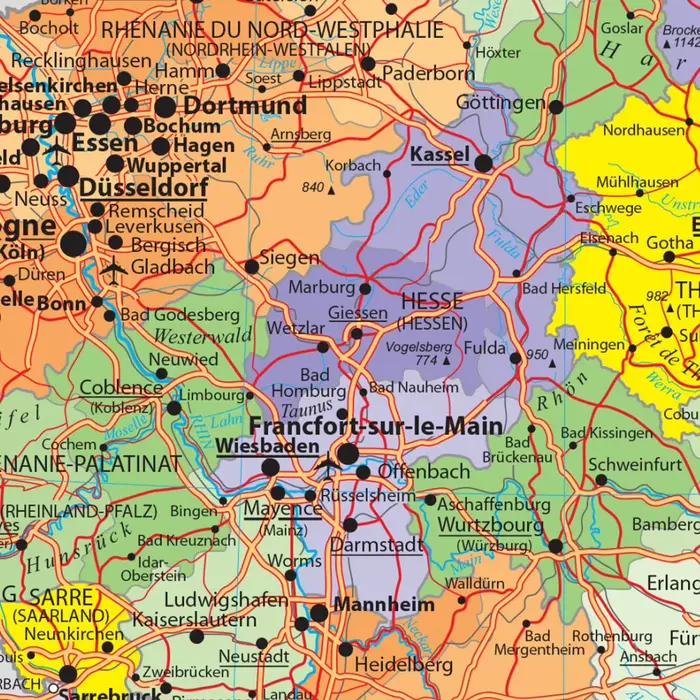Affiche d'art mural de carte politique allemande