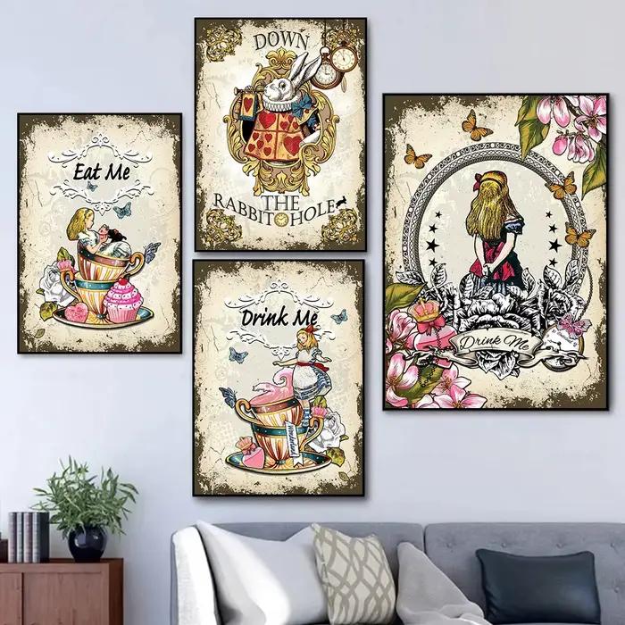 Affiche de princesse de dessin animé rétro Alice au pays des merveilles