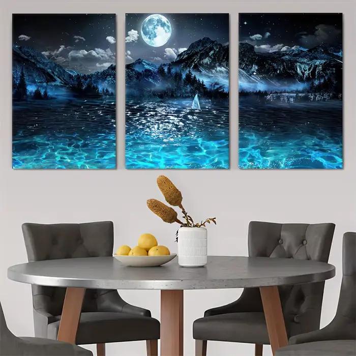 3 pièces de peintures décoratives sur toile de paysage de ciel étoilé de rêve