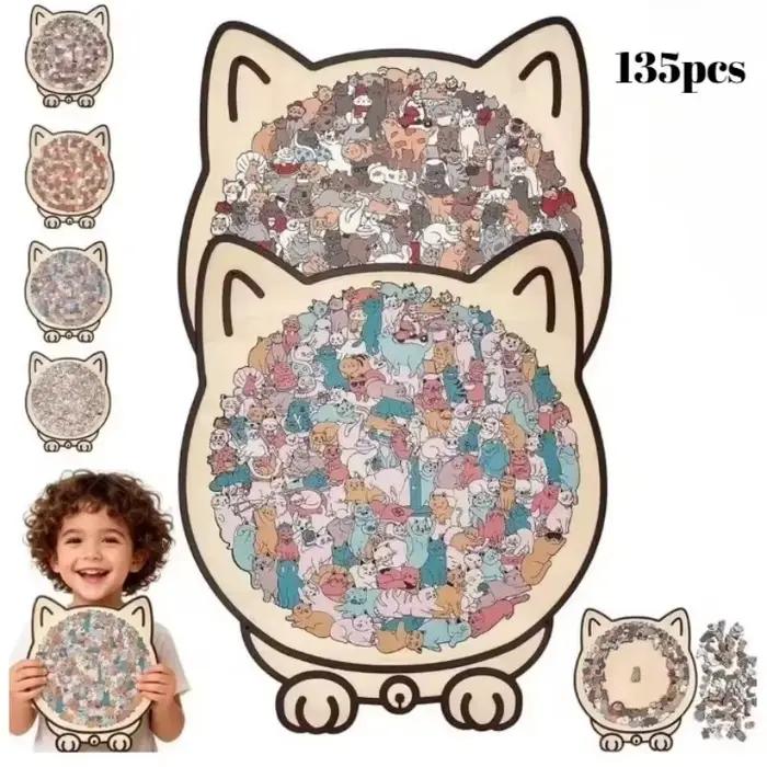 Puzzle en bois en forme de chat