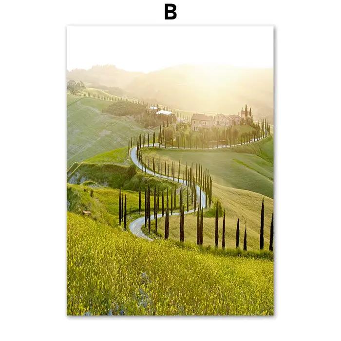 Peinture sur toile murale avec paysage de printemps, fleurs, plantes vertes, affiche d'impression, décoration moderne pour le salon, peinture murale