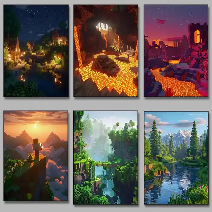 Impression sur toile style paysage de jeu vidéo Block Pixel World