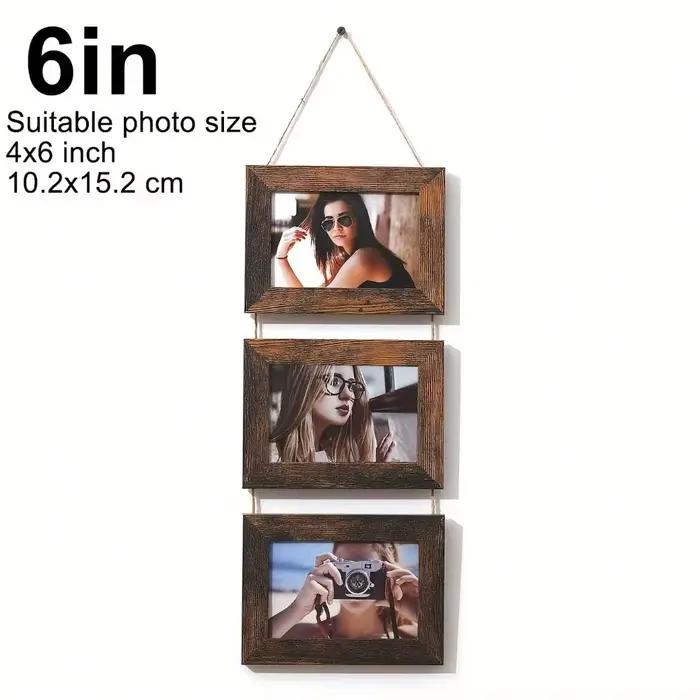 Collage de cadres photo muraux vintage en bois avec corde de chanvre, idéal pour la décoration murale des salons, chambres et dortoirs