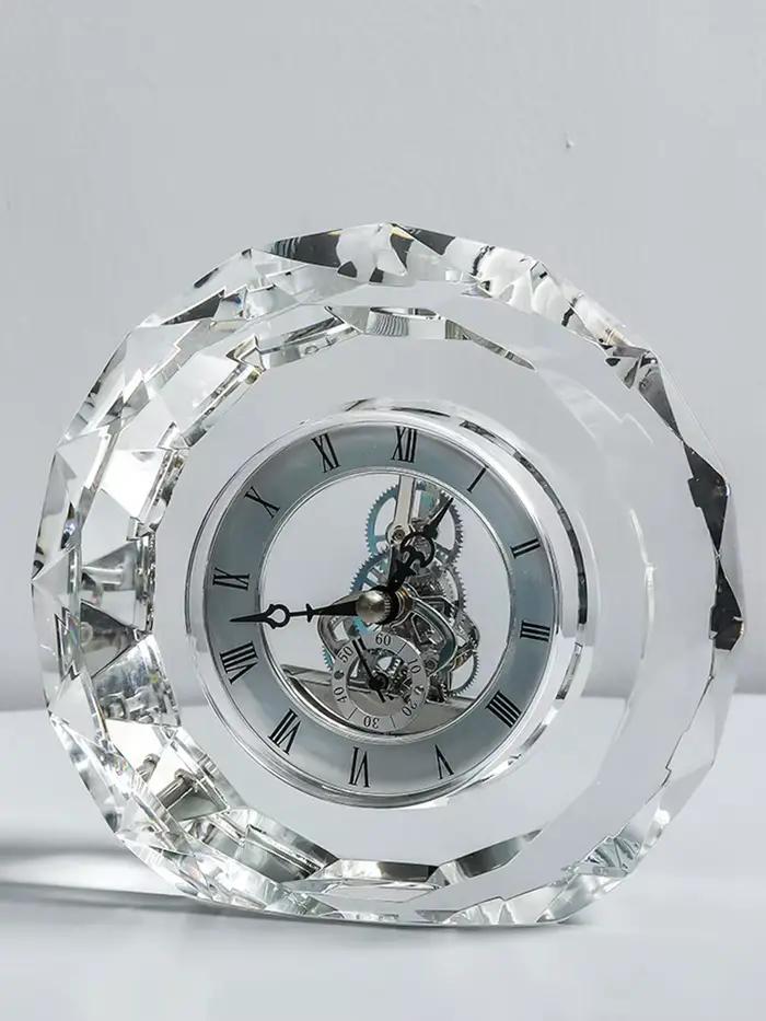 Horloge de bureau ronde silencieuse moderne, horloges transparentes vintage, quartz, horloges esthétiques de luxe, batterie, décoration d'intérieur