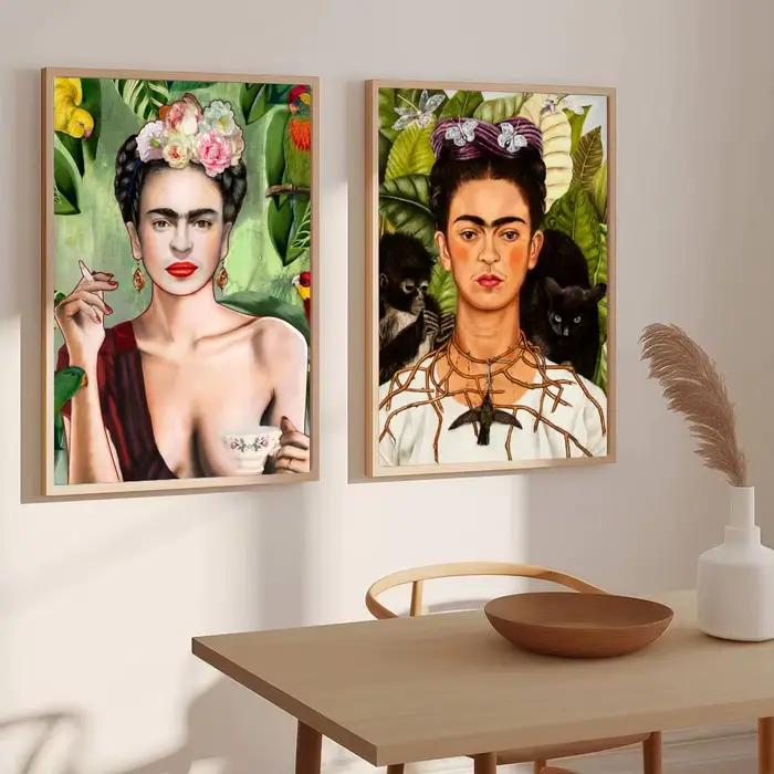 Affiche murale moderne sur toile avec calligraphie et peinture de l'artiste F-Frida Kahlo