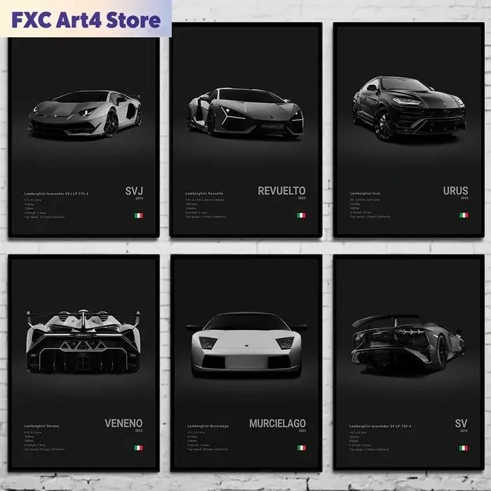 Affiches de voitures célèbres noires sans cadre, impressions de supercars et de voitures de sport pour salon, peinture sur toile, art mural, décoration intérieure, murale