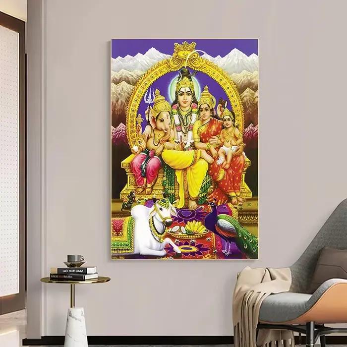 Religion éléphant dieu inde hindouisme Ganesha peinture toile Durga doré Zari Art affiche imprime salon décor à la maison photos