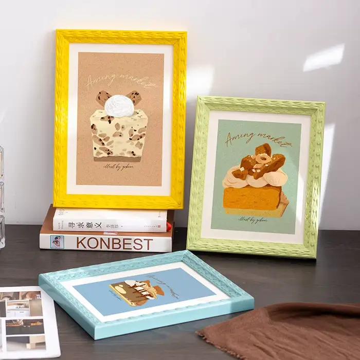 Cadre Photo coloré 5 pouces-A4 carré maison enfants chambre bricolage décor cadres élégant œuvre affichage rose/jaune