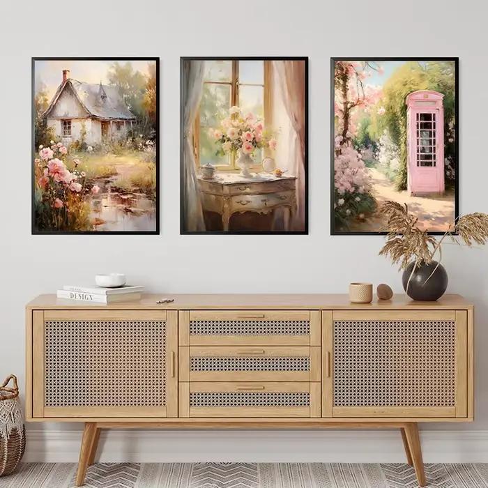 Printemps Vintage pays Cottage nature morte fleur cuisine couleur chaude œuvre affiche toile peintures mur Art photos décor à la maison
