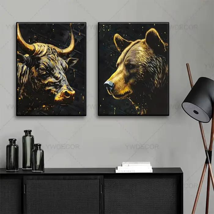 Toile de peinture d'animaux de taureau et d'ours