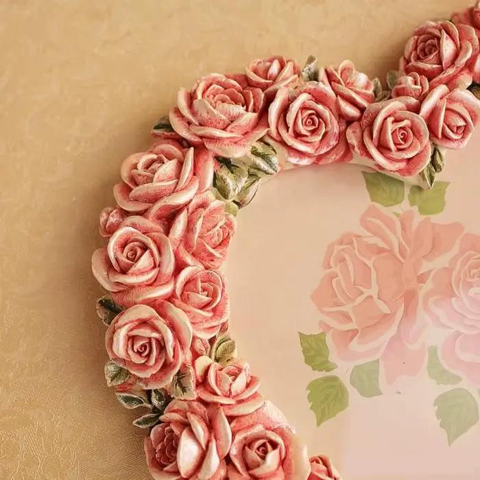 Beau cadre photo en résine coeur rose, cadre photo de chevet rustique