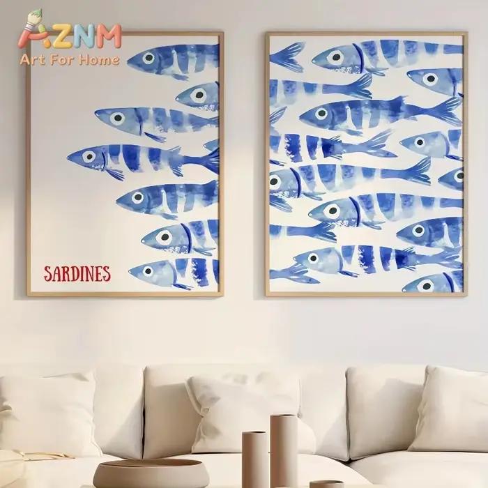 Affiche sur toile rétro Sardine Bleue