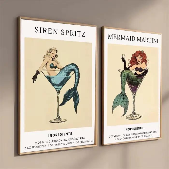 Affiche de Cocktail sirène Vintage