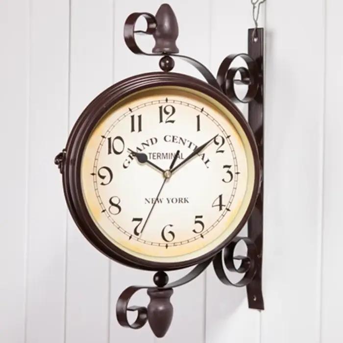 Nouveau européen horloge Vintage innovant à Double face horloge murale