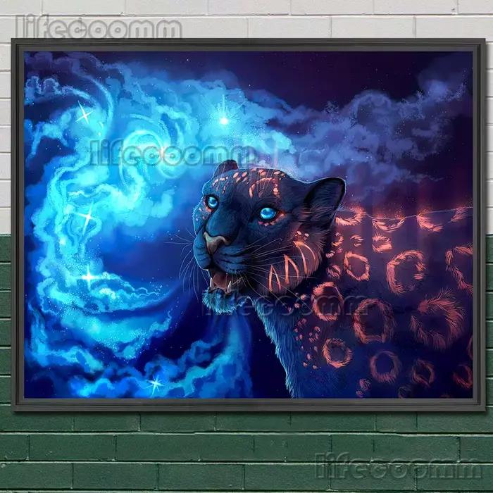 Peinture sur toile avec animaux fantastiques mystérieux