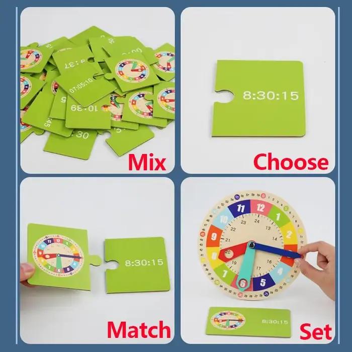 Horloge en bois modèle aide pédagogique horloges d'apprentissage avec cartes jouet de maternelle pour jeu Interaction temps Cognition