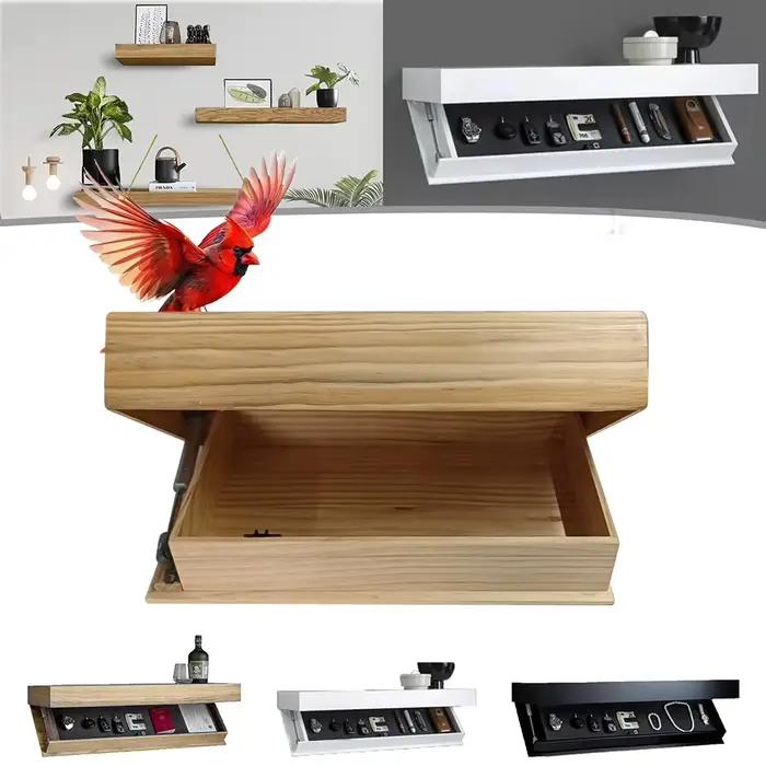 Étagère murale en bois avec compartiment secret