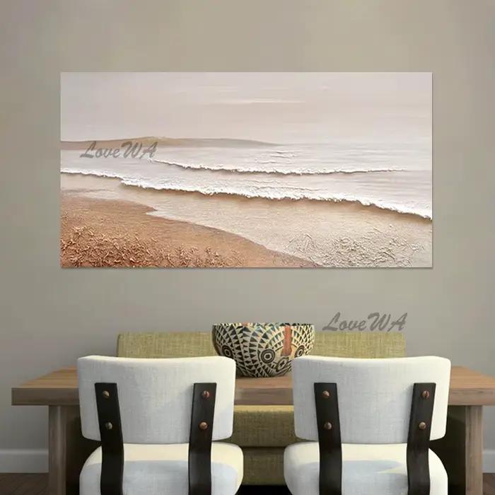 Grande toile d'art, peinture à l'huile de paysage de bord de mer faite à la main