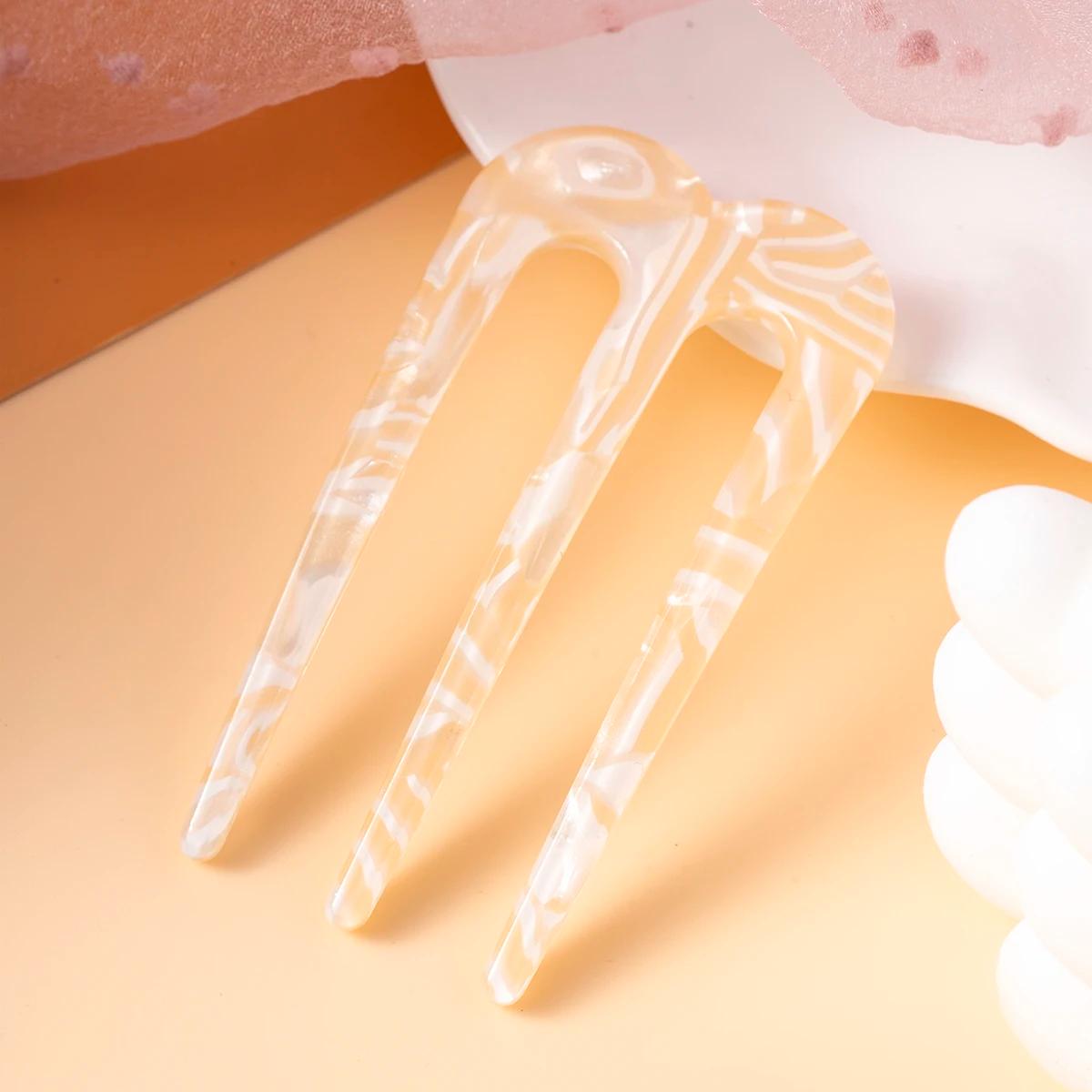 Fourchettes à cheveux à l'acide acétique, bâtons à trois dents, peigne en forme de U, chignon, éping