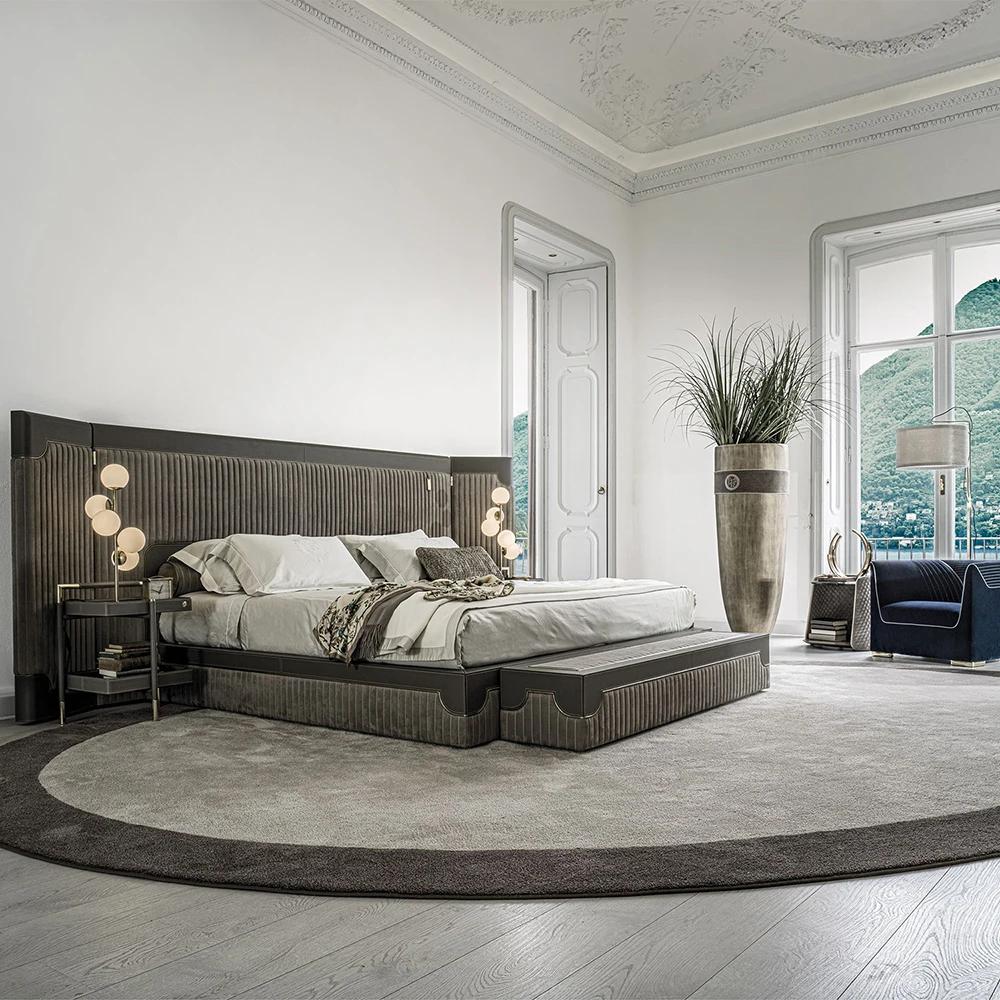 Fournisseur de meubles de luxe Villa en velours haut de gamme cadre de lit queen king size lit de lu