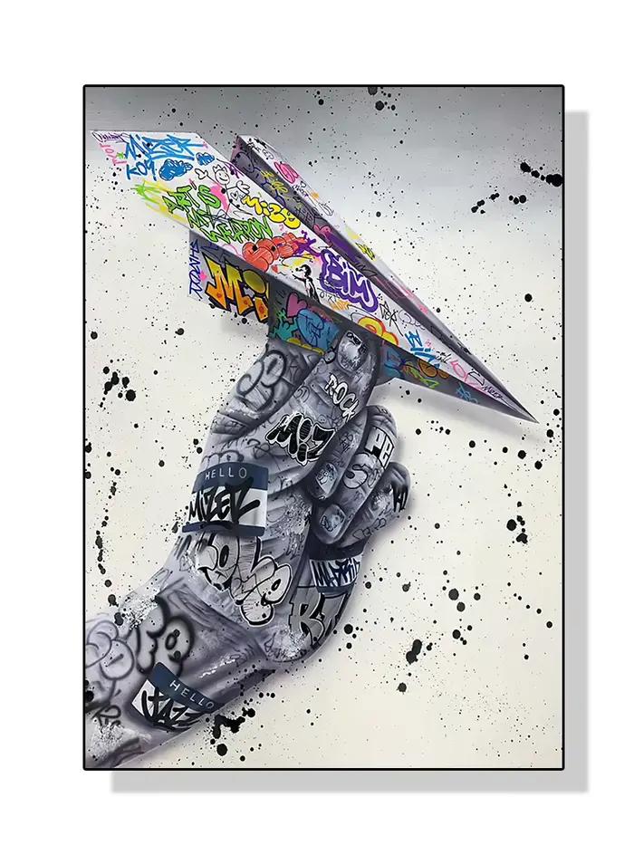 Tableau sur toile graffiti urbain, peinture abstraite gestuelle, art mural pop, tableau décoratif po