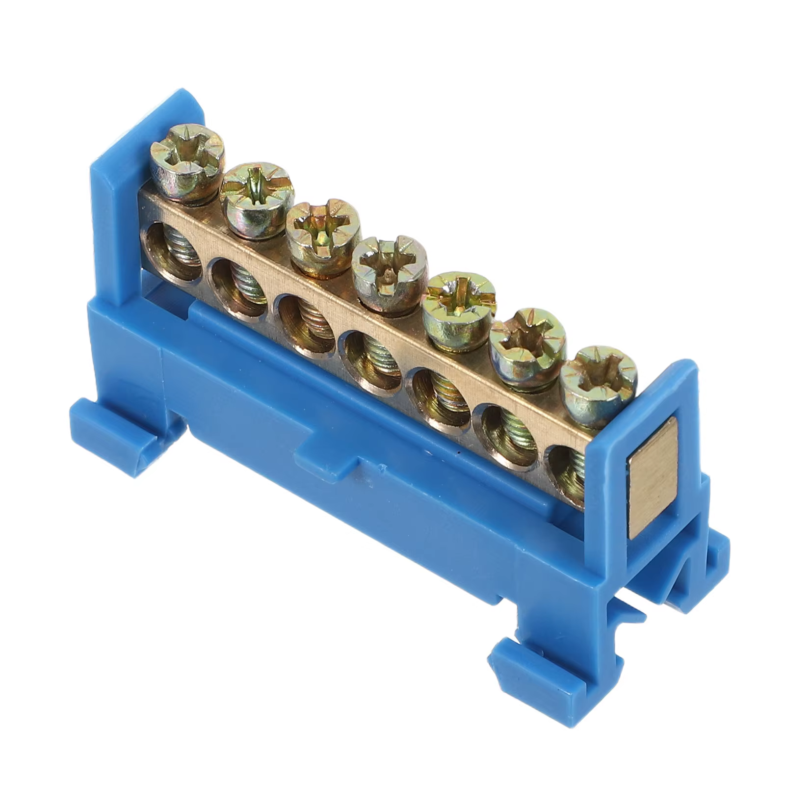 Barre de bornes électrique 7 positions à vis, type rail DIN, avec base inférieure pour mise à la ter