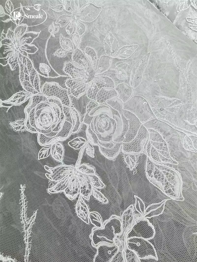 Tissu en dentelle blanche SMEALE, robe de soirée de luxe, dentelle française, tissu de mariage, tiss