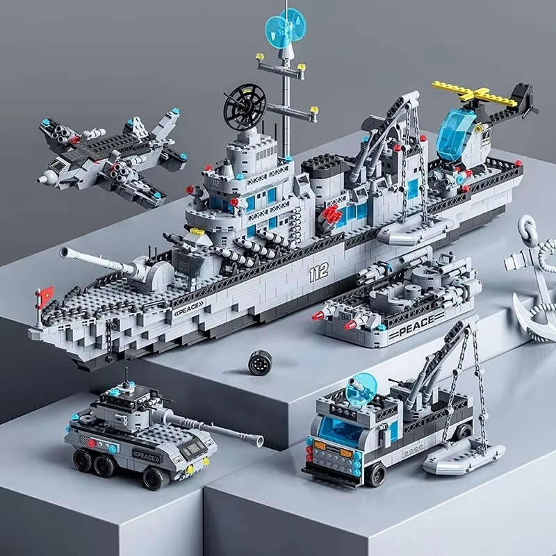 Ensemble de blocs de construction de navires militaires 6 en 1 de 65,5 cm, jouets de bataille pour g