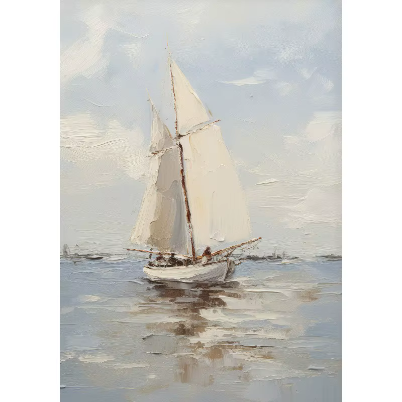 AZNM Peinture à l'huile vintage sur toile représentant un voilier, affiche rétro nautique à thème oc