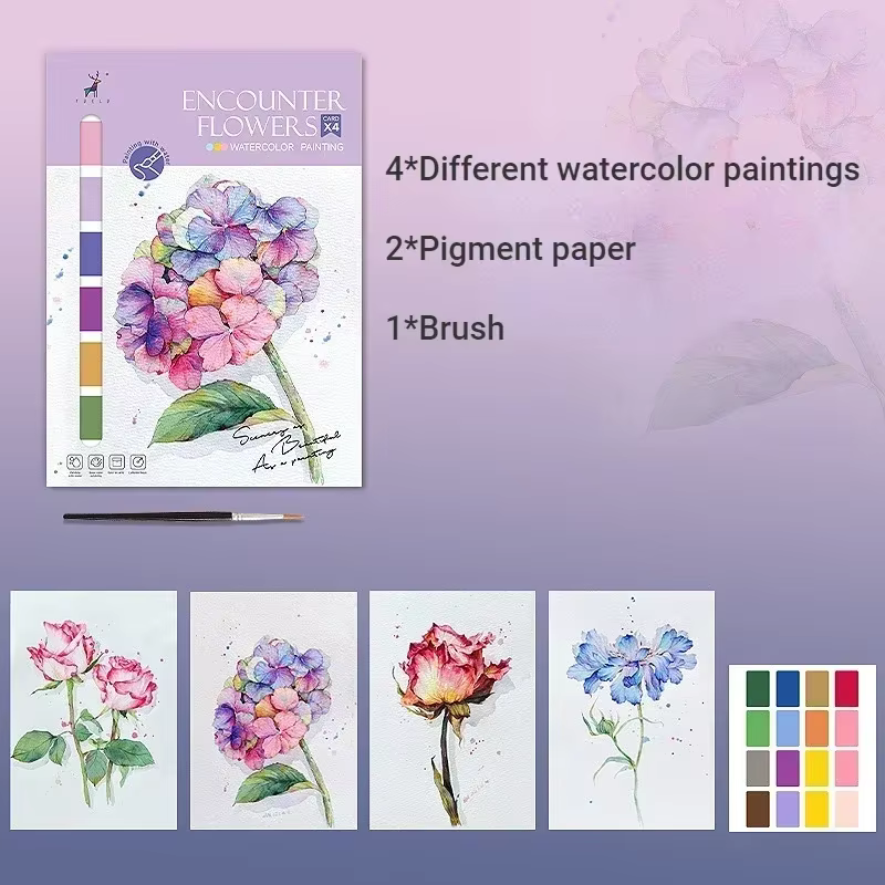 Livre de peinture à l'aquarelle Portable, 4 feuilles, livre de coloriage avec pinceau, livre de Goua