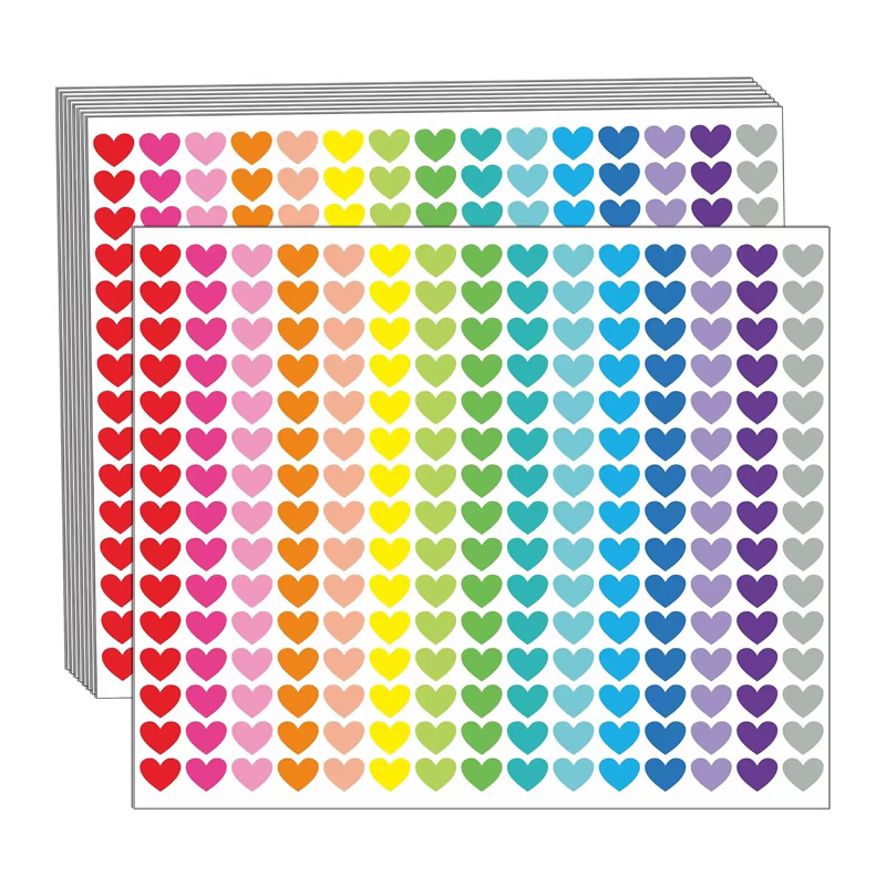 10 feuilles de petits autocollants, 2250 autocollants en forme de cœur, 15 couleurs, autocollants en