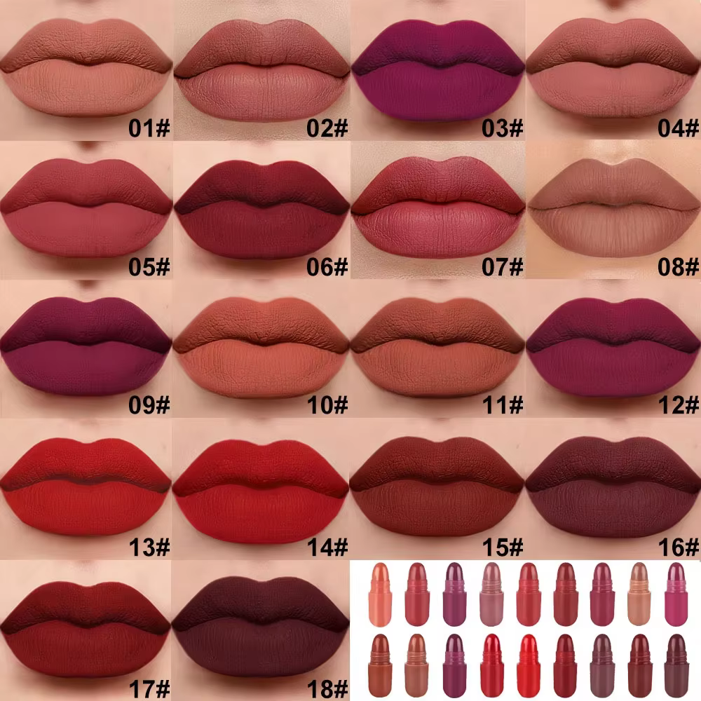 Lot de 18 pilules de rouge à lèvres capsules colorées, comprenant un brillant à lèvres imperméable e