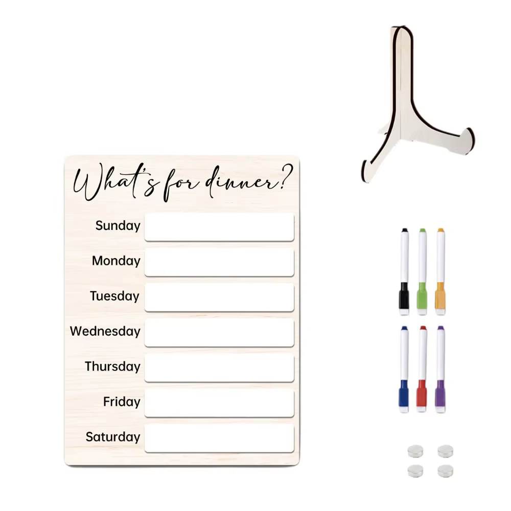 Tableau de notes magnétique pour réfrigérateur, planificateur de repas en bois avec stylo, tableau d