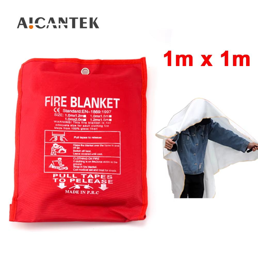 Couverture anti-feu en fibre de verre 1M x 1M, ignifuge, survie d'urgence, abri anti-incendie, couve