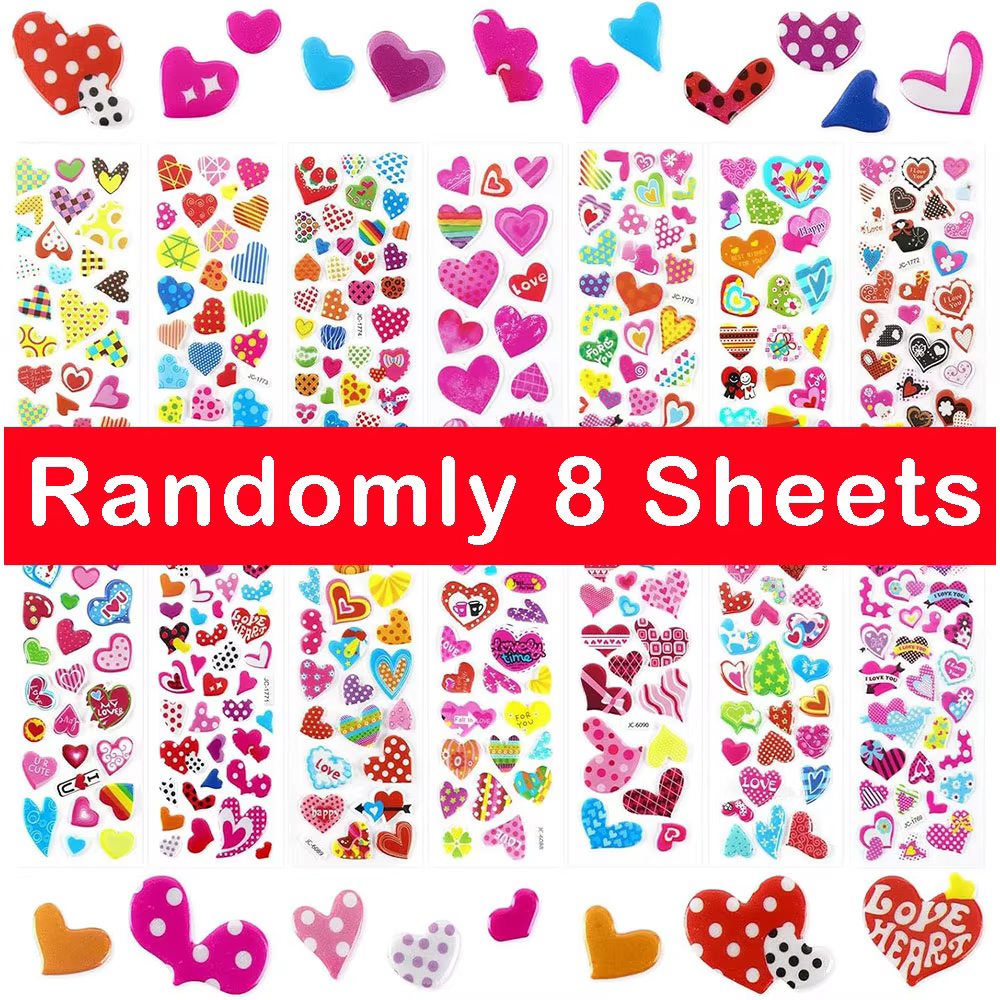 Autocollants en forme de coeur 8 feuilles Valentine Love Sweet Hearts autocollants pour enfants enfa
