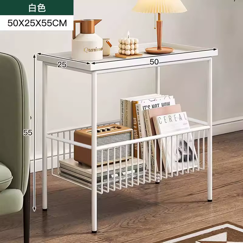 Table d'appoint multifonctionnelle en fer, Table d'angle de canapé de luxe, support de rangement min
