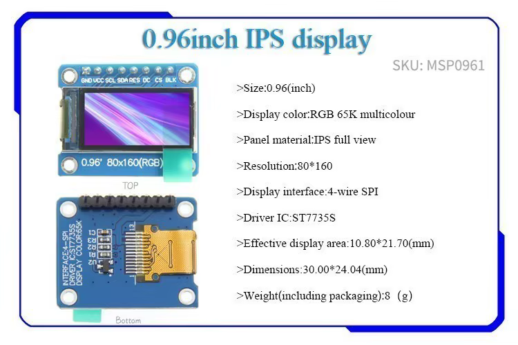 Écran LCD OLED IPS TFT de 0.96/1.14/1.28/1.3/1.54/1.69/1.9/2.0 pouces, technologie pour Ardunio Rasp