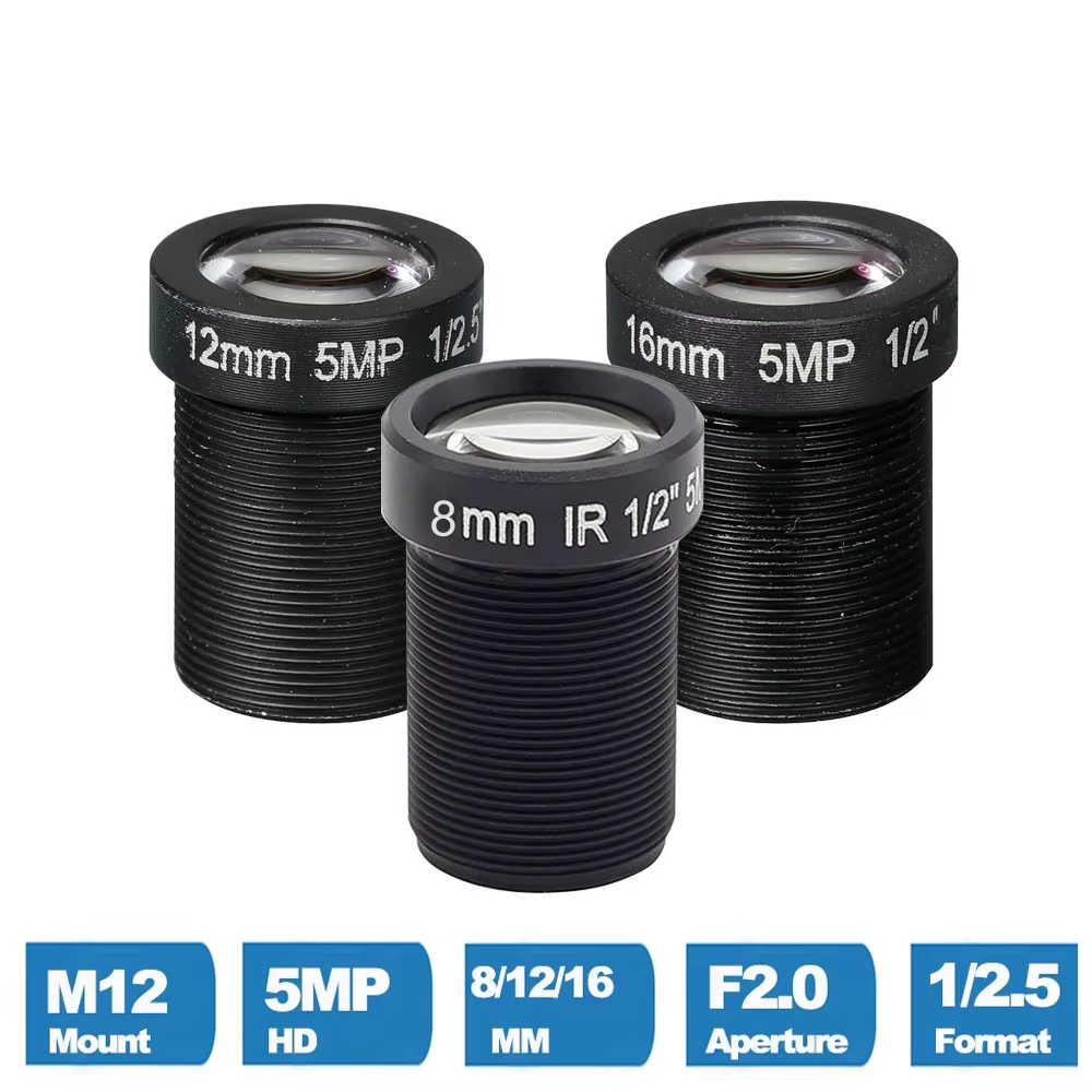 Objectif CCTV HD 5MP 8mm/12mm/16mm, carte IR 1/2.5 pouces M12x0.5 MTV View 20M/30M/50M pour caméra I