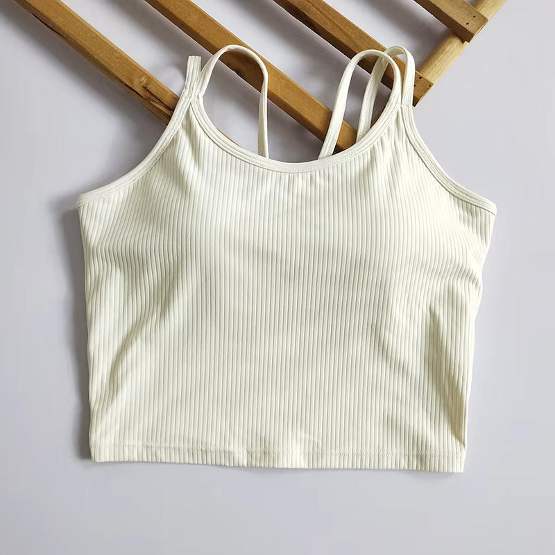 Soutien-gorge de sport côtelé à dos nageur pour femme avec bonnets fixes et coussinets intégrés - An