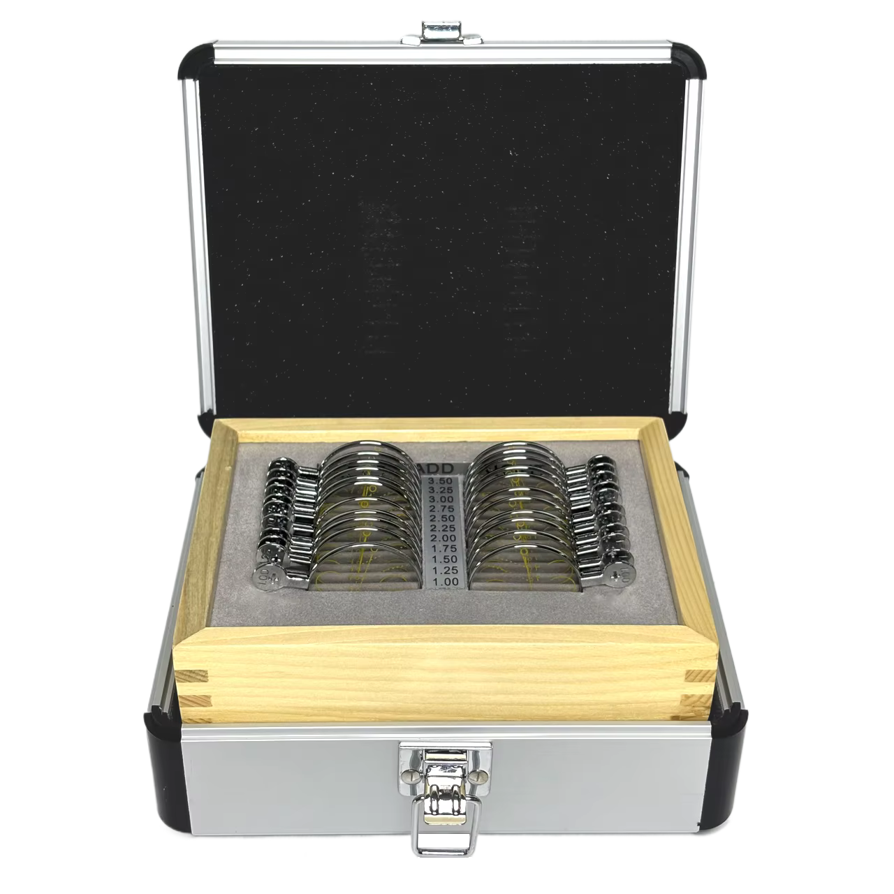 Ensemble de lentilles d'essai progressif, équipements optiques, plateau et boîtier en aluminium opht