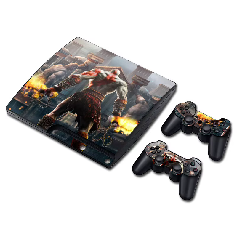 Autocollant de peau pour console et manettes PS3 Slim, motif God of War, en vinyle