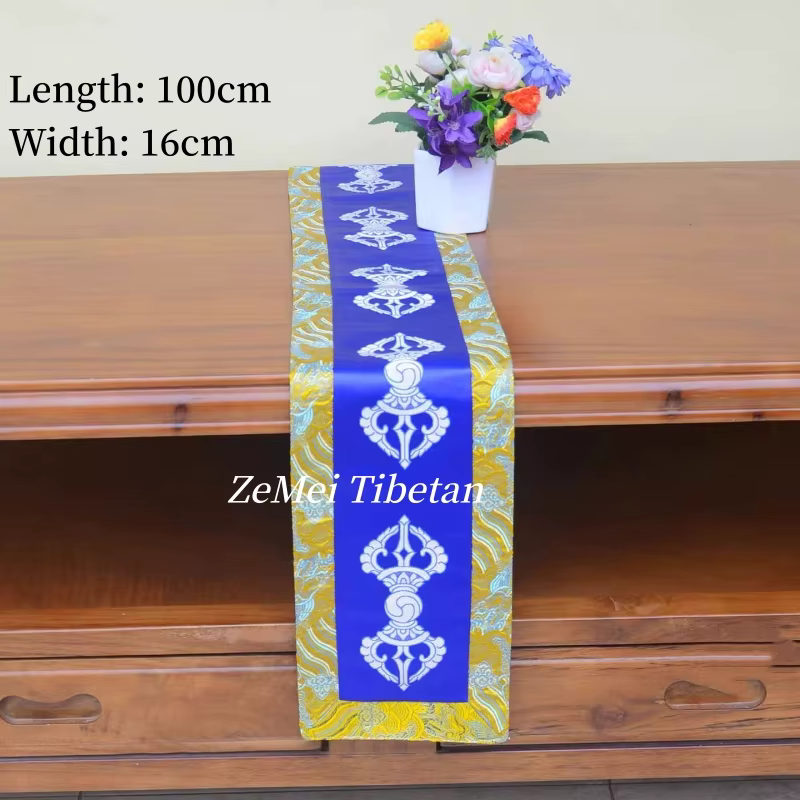 Tapis de décoration d'autel bouddhiste de style tibétain, nappe longue brodée à motif Vajra tissé à
