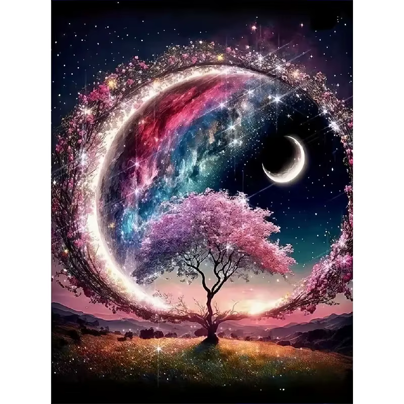 1 jeu de fleurs, lune, ensemble de peinture diamant rond, décoration de maison complète en diamant p