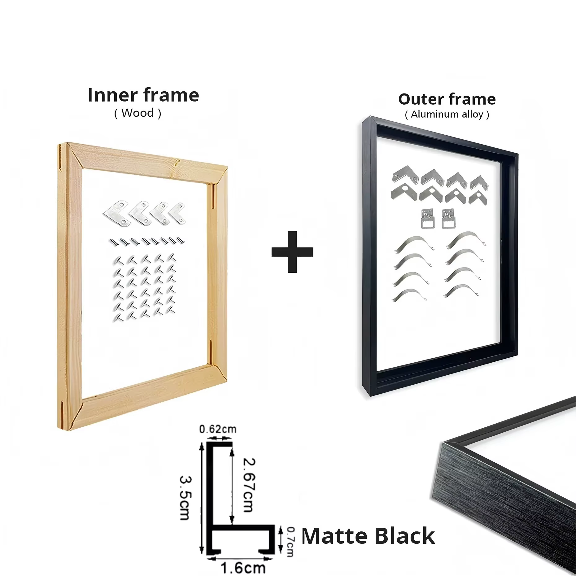 Cadres en aluminium en métal personnalisés pour la décoration intérieure, noir et doré, toile, peint