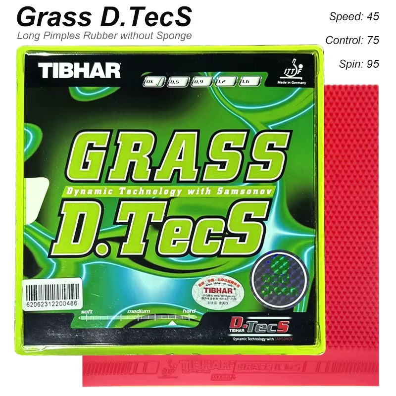 Feuille de caoutchouc de tennis de table TIBHAR Grass D.TecS à picots longs OX sans éponge, fabriqué